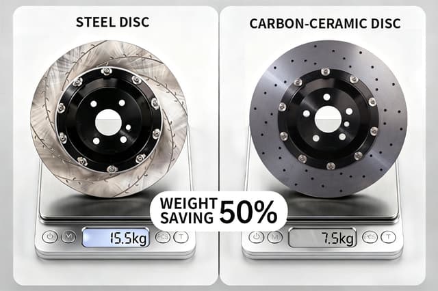 Weight and operating comparison between cast iron and carbon ceramic rotors
